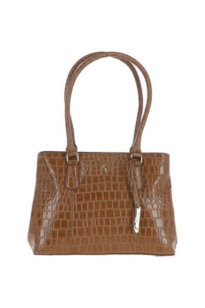 Ashwood Leather Womens Croc Print Real Two Section With Mid Purse Bag - Tan - One Size