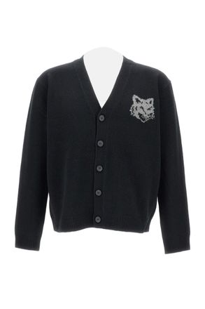 Maison Kitsun&eacute; Fox-Head Intarsia Merino Wool Cardigan