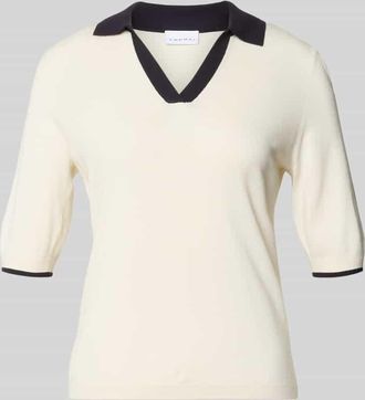 Comma Strickshirt aus Viskose-Mix mit Polokragen und V-Ausschnitt in Offwhite, Gr&ouml;&szlig;e 34