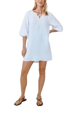 Bella Dahl Tie Neck Linen Shift Dress in White at Nordstrom, Size X-Small