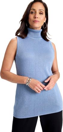 Jessica London Cotton Cashmere Sleeveless Turtleneck Shell in Slate Grey Metallic at Nordstrom, Size 12