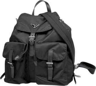 Prada Black Nero Nylon Saffiano Triangle Leather Backpack (Pre-Owned)