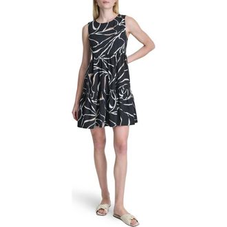 DKNY Commuter Sleeveless Swing Minidress in Black/Ivory at Nordstrom Rack, Size 14