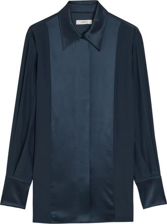 Joseph Childs Panelled Silk Blouse - Indigo - 44 (UK16 / XL)