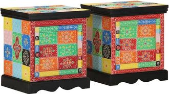 vidaXL Vidaxl - Mesilla De Noche 2uds Multicolor 40x35x45cm Madera Maciza Mango