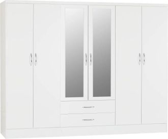 Seconique NEVADA 6 DOOR 2 DRAWER WARDROBE - WHITE GLOSS - SECONIQUE | TJ Hughes
