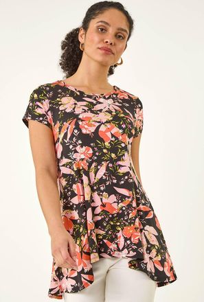 Roman Floral Print Hanky Hem Top