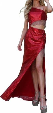 Colors Dress Side Cutout Sequined Prom Gown In Red