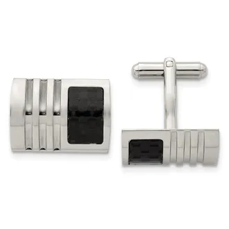 Diamond2Deal Stainless Steel Brushed Black Carbon Fiber Inlay Cufflinks