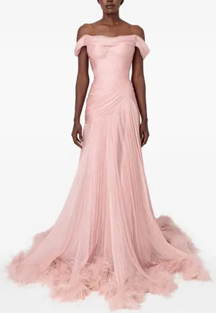 Iris Serban Abito lungo Petal con spalle scoperte - Rosa
