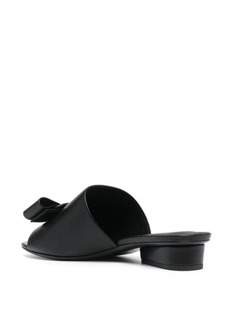 Ferragamo Bow-Detailed Leather Mule Sandal - Black