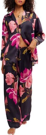 Free People Dreamy Days Print Pajamas in Black Bloomrush Floral at Nordstrom, Size X-Small