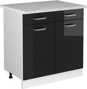 Vicco Mueble Bajo De Cocina R-line, Negro Brillo Intenso, 80 Cm, Et M&aacute;rmol, Vicco