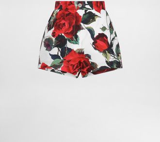 Dolce & Gabbana Rose-print Cotton Shorts - Woman Pants And Shorts Print 38