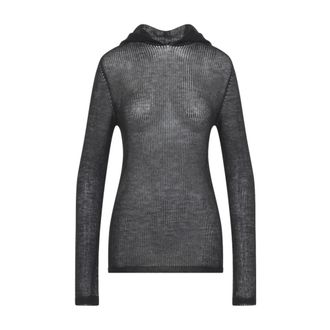 Rick Owens Hooded Long-Sleeve Ribbed T-Shirt - Dames - Sweatshirts & Hoodies - Zwart - Maat: S Zijde