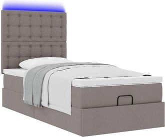 vidaXL Cama Otomana Con Colch&oacute;n Y Luces Led Tela Gris Taup&eacute; 90x200 Cm Vidaxl