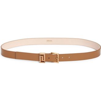 Versace Greca Goddess Leather Belt in Fudge-Versace Gold at Nordstrom, Size 105