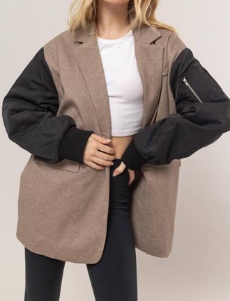 HYFVE Herringbone Mixed Media Coat In Brown