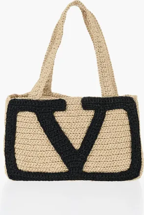 Valentino Borsa Tote in Rafia con Monogram a Contrasto Valentino