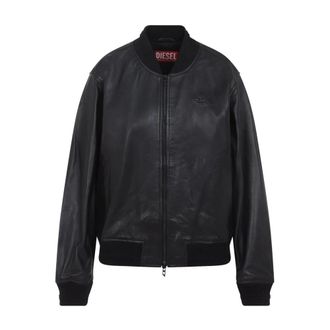 Diesel Leather Jackets, female, Black, Size: S L-Ilyan Rb Jacket