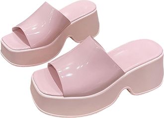 Generic Womens Mules with Heel, PU Leather High Heels Platform Sandals Wedges Peep Toe Summer Shoes Summer Slippers Wedge Heel Mules Garden Shoes Womens Sanda