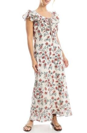 Max Studio Flutter Sleeve Maxi Dress in Cream/Red Multi at Nordstrom Rack, Size X-Small