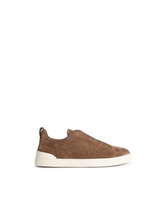 Ermenegildo Zegna Triple Stitch Brown Leather Sneakers
