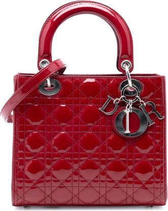 Dior Borsa a tracolla Lady Dior media con motivo Cannage e finitura lucida 2011 - Rosso