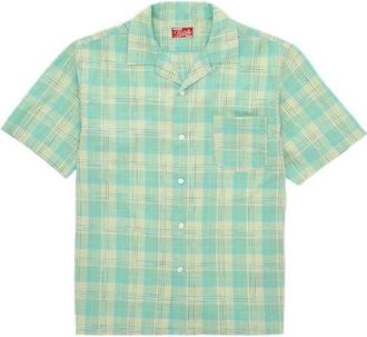 Fortela Strike Bowling Cotton Check Shirt in Acquamarine at Nordstrom, Size Large