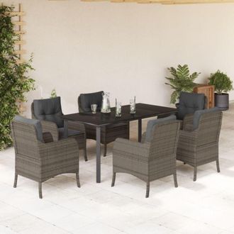 vidaXL Set Comedor Jard&iacute;n 7 Pzas Y Cojines Rat&aacute;n Sint&eacute;tico Gris Vidaxl