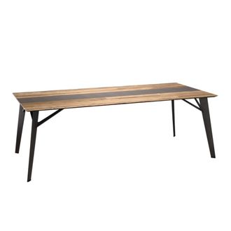 Macabane Mesa de comedor rectangular de teca reciclada y metal negro 220 cm