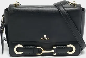 Aigner Black Leather Flap Shoulder Bag