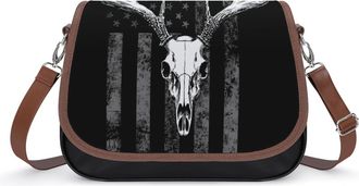 Generic Deer Skull Hunting U.S. Flag Womens Crossbody Bag Fashion Shoulder Handbags Message Tote Bag with Adjustable Strap