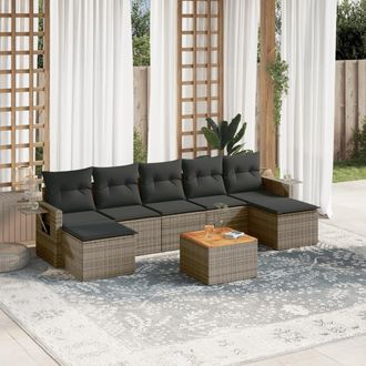 vidaXL Vidaxl - Set De Sof&aacute;s De Jard&iacute;n 8 Pzas Y Cojines Rat&aacute;n Sint&eacute;tico Gris