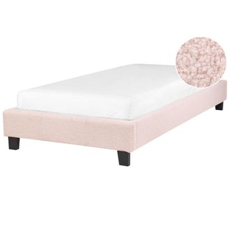 Beliani Beliani - Cama Con Somier Minimalista Sin Cabecero Tapizada De Boucl&eacute; Rosa Pastel 90 X 200 Cm Roanne