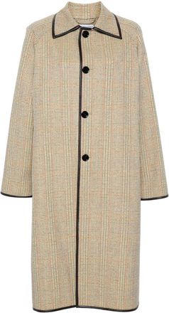 Bottega Veneta Neutral Prince Of Wales Coat - Womens - Polyester/Cotton/Calf Leather