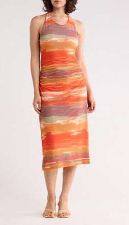 West K Ruched Halter Midi Dress in Orange Brush at Nordstrom Rack, Size X-Small
