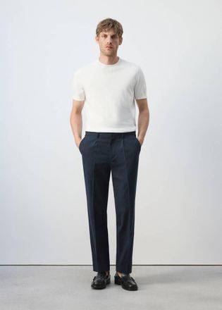 Mango Pantaloni slim-fit misto lino lyocell navy - Uomo - 44 - MANGO MAN