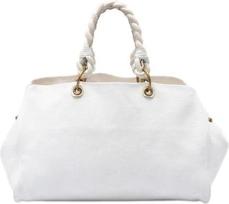Bottega Veneta Pre-owned Canvas Tote Bag - Dames - Vintage Schoudertas - Wit - ONE Size - Leer - Vintage