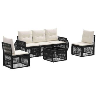 vidaXL Conjunto De Sof&aacute;s De Jard&iacute;n 6 Pcs Negro Y Blanco Crema Vidaxl