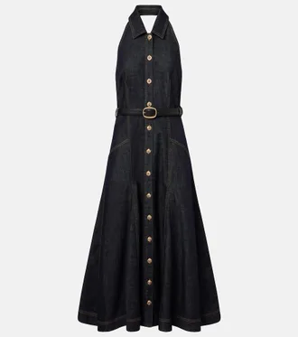 Self Portrait Halterneck denim midi dress