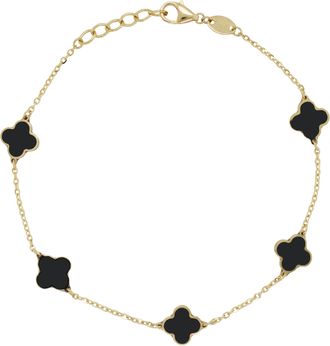 Italian Gold, Inc 14K Yellow Gold Station Clover Bracelet-Onyx