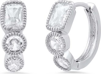 Steeltime 18k White Gold Plated Crystal Huggie Hoop Earrings in Silver at Nordstrom Rack