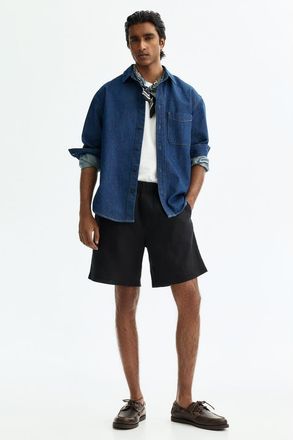H&M Relaxed Fit Linen Shorts in Black at Nordstrom, Size X-Large