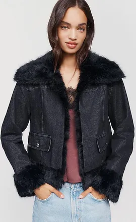 Maeve 100% Cotton Faux Fur Trim Jacket