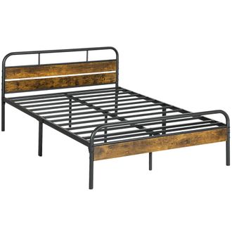 HOMCOM Double Bed Frame With Headboard - No Box Spring Needed - Rustic Brown | TJ Hughes