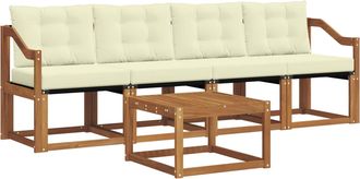 vidaXL Conjunto De Sof&aacute;s De Exterior 5 Uds. Natural Y Crema Vidaxl