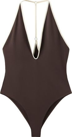 Mango Plunge Racerback One-Piece Swimsuit in Chocolate at Nordstrom, Size X-Small