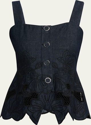 Veronica Beard Mirielle Embroidered Denim Top