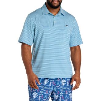 Vineyard Vines Big & Tall Bradley Stripe Sankaty Performance Polo Shirt in Aqua Haze Tide Blue at Nordstrom, Size Xx-Large